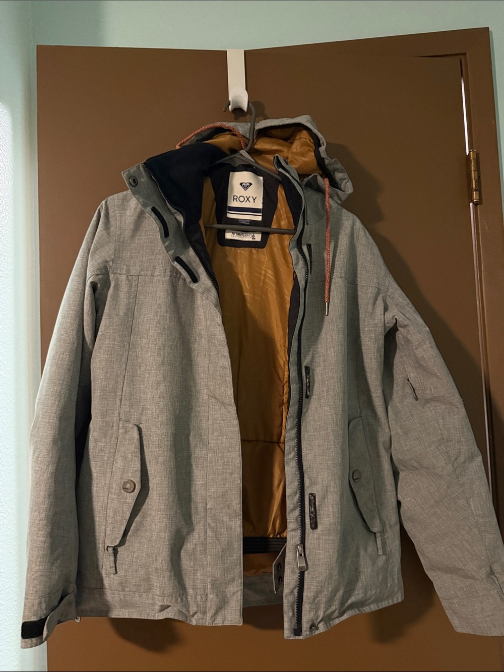 Roxy Gray Ski Jacket with Gold Lining